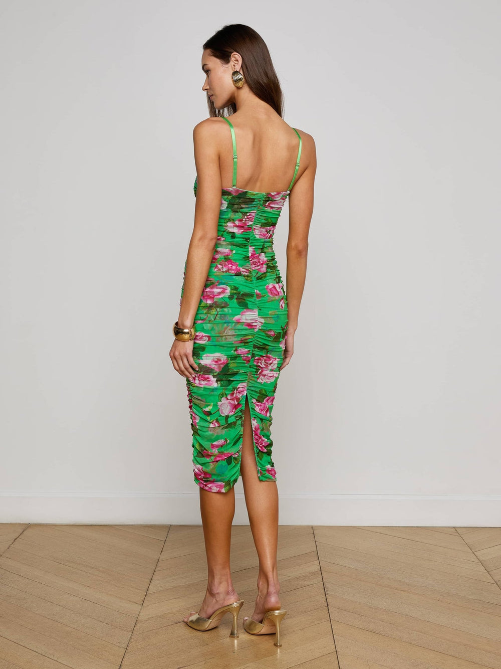 Caprice Midi Dress in Green Multi Large Santa Fe Rose