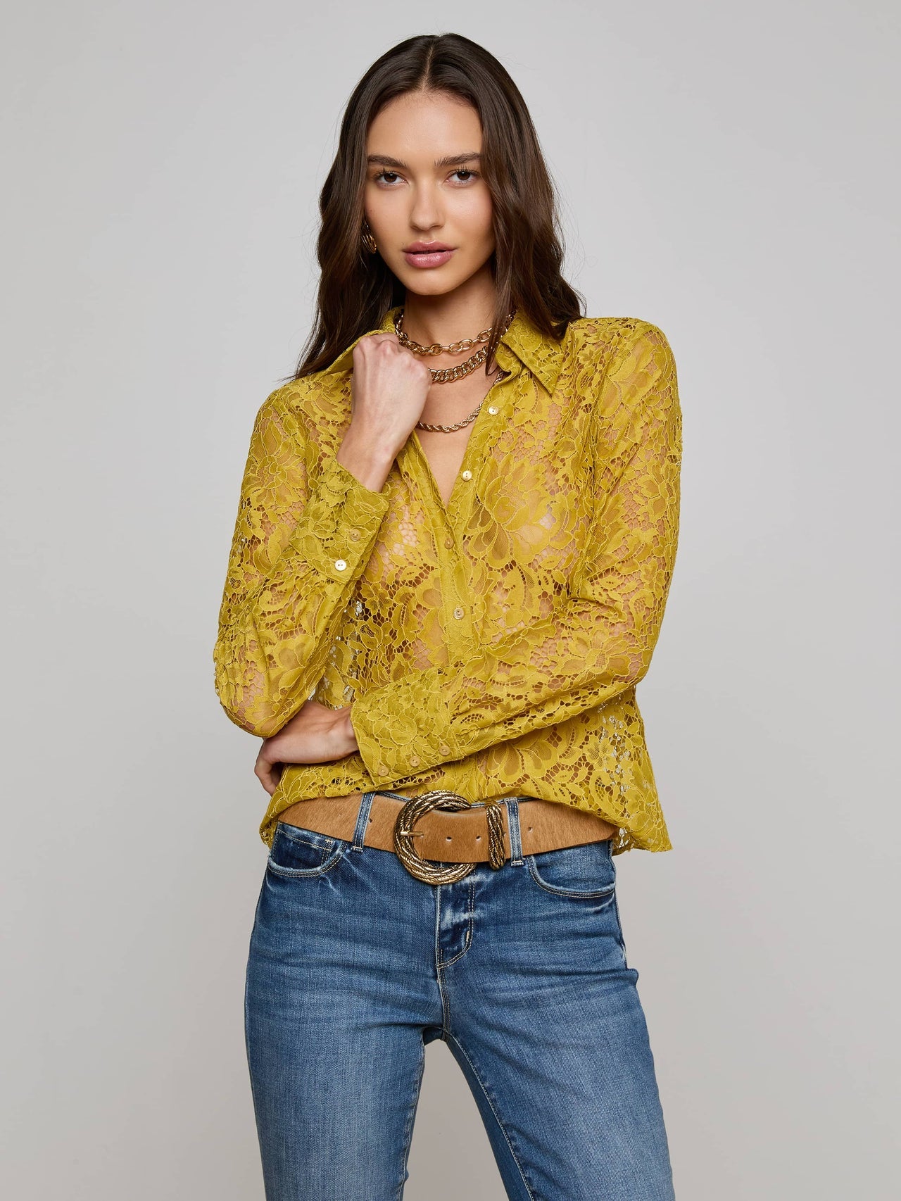 Maia Floral Lace Blouse in Ceylon Yellow Lace