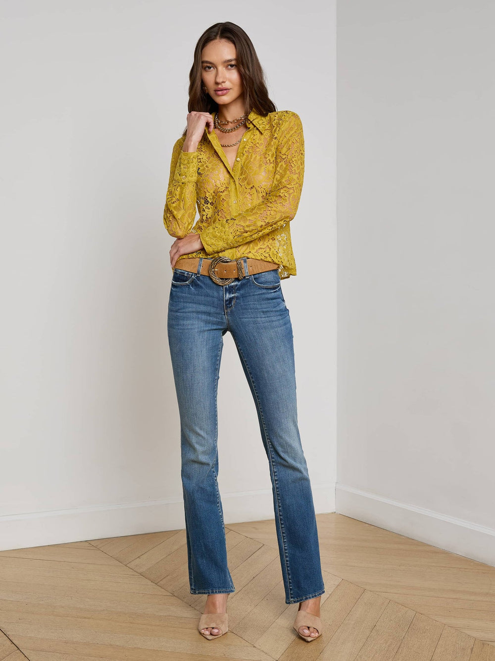 Maia Floral Lace Blouse in Ceylon Yellow Lace