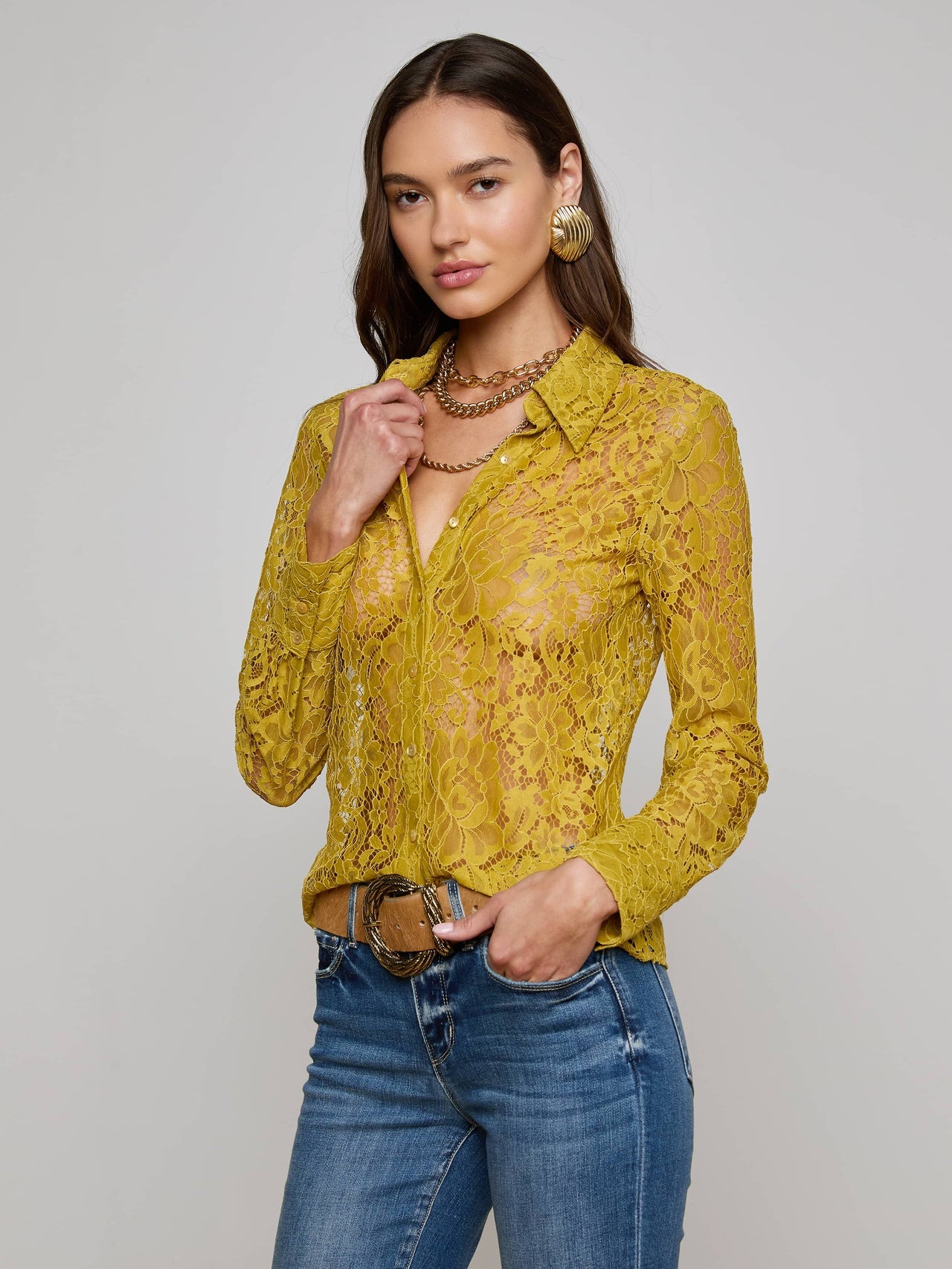 Maia Floral Lace Blouse in Ceylon Yellow Lace