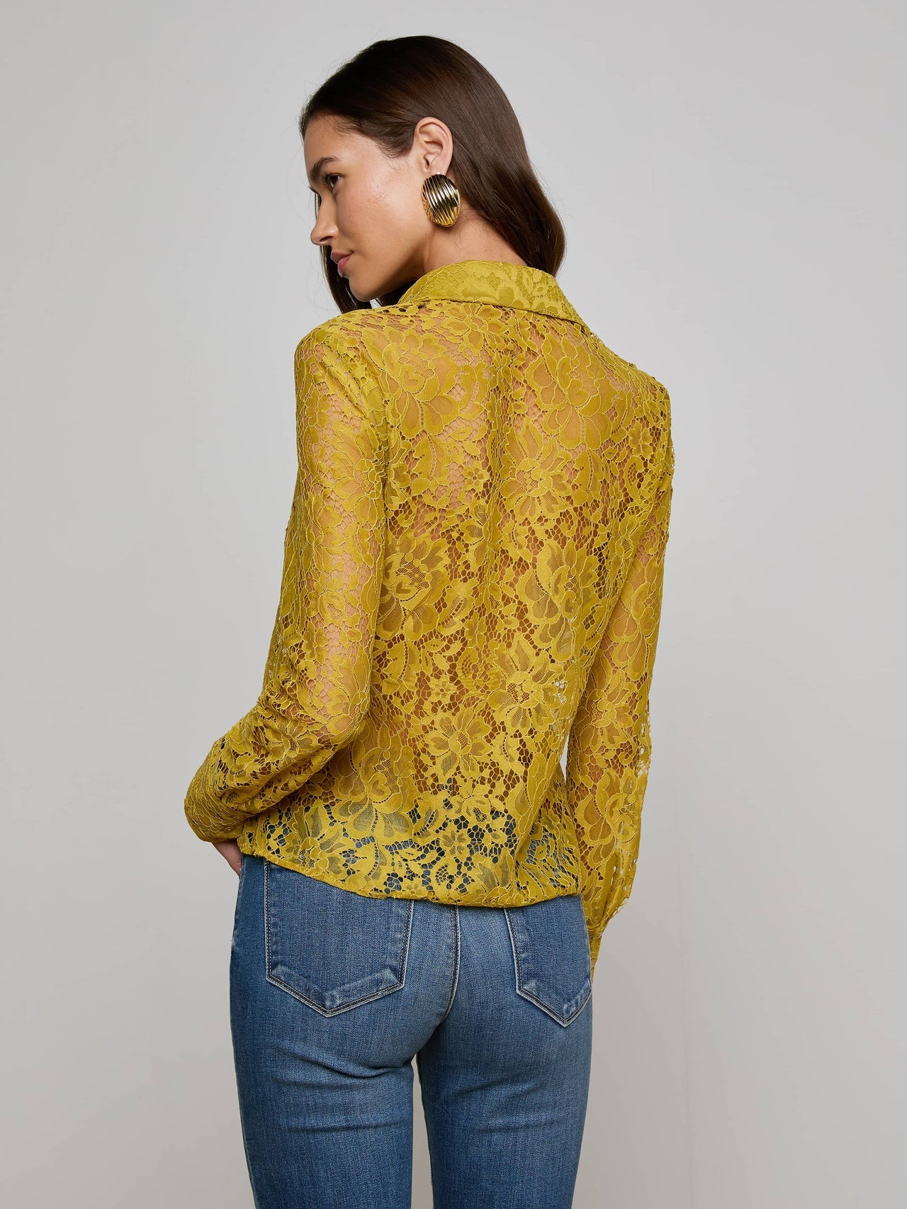 Maia Floral Lace Blouse in Ceylon Yellow Lace