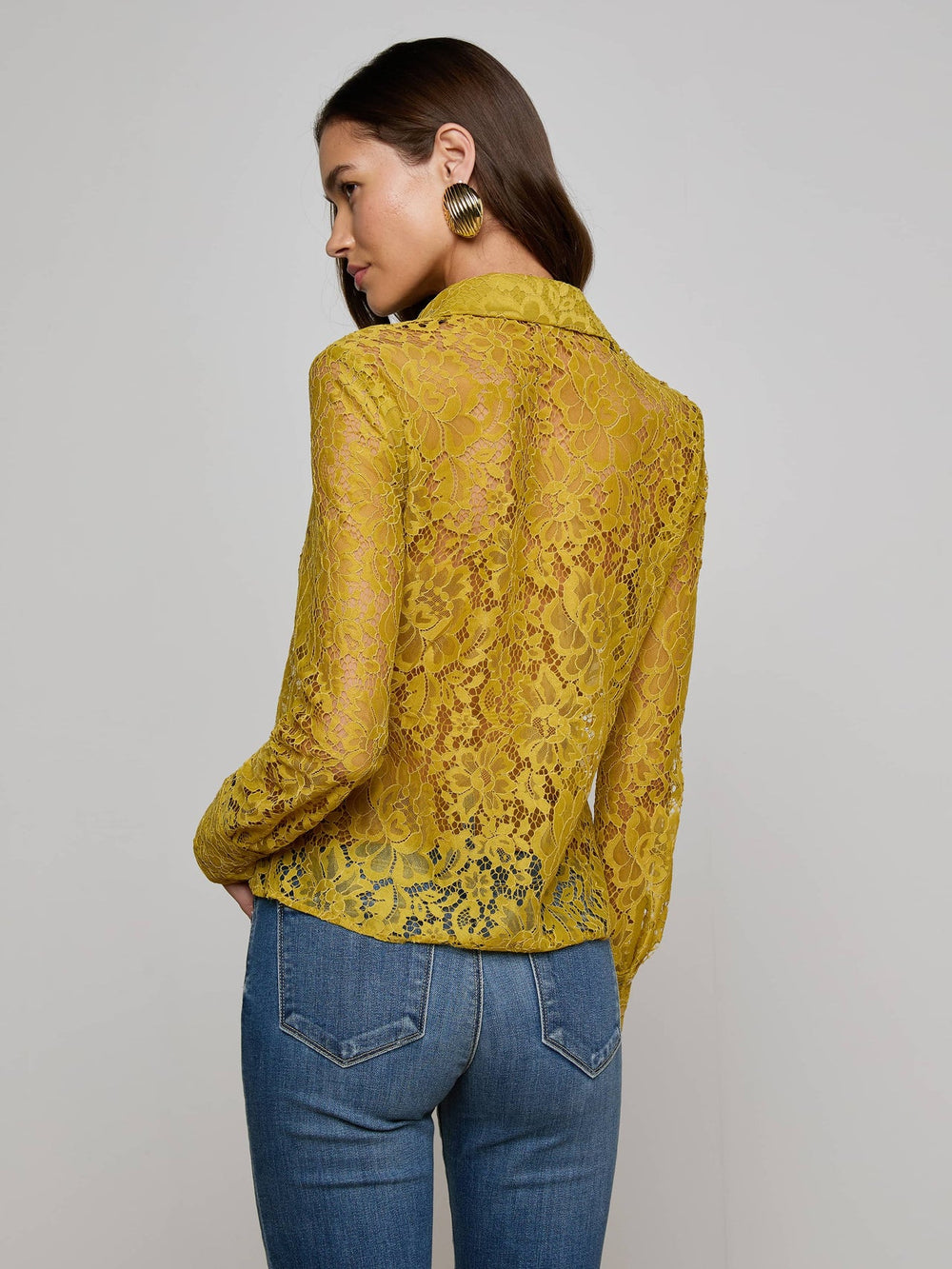 Maia Floral Lace Blouse in Ceylon Yellow Lace