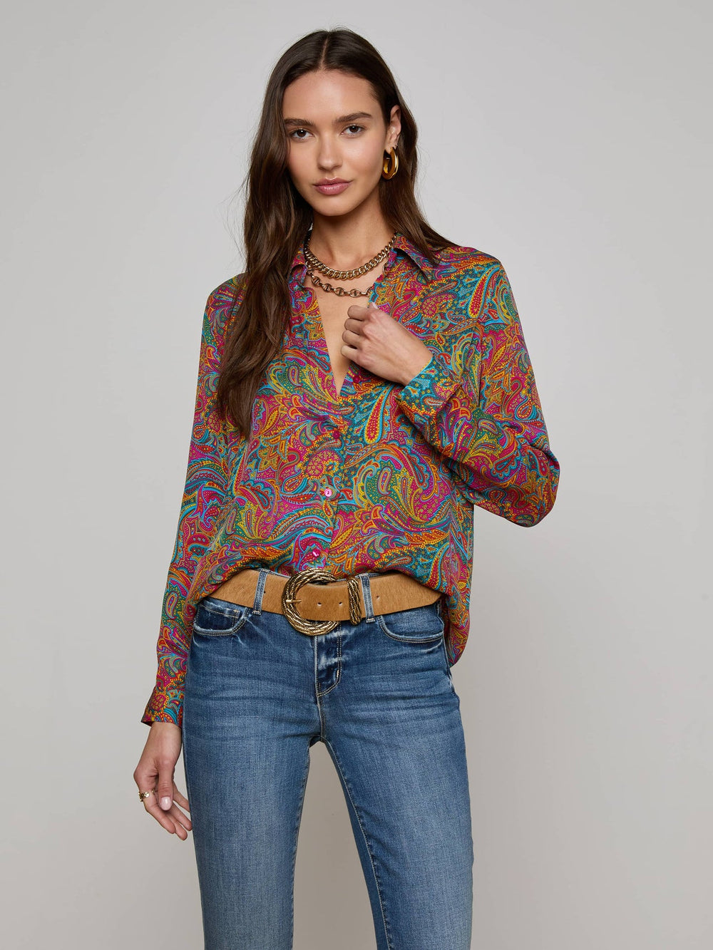 Nina Silk Blouse in Multi Santa Fe Paisley