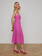 Esmeralda Poplin Dress in Fuchsia/Turquoise Southwestern Geo - L'AGENCE
