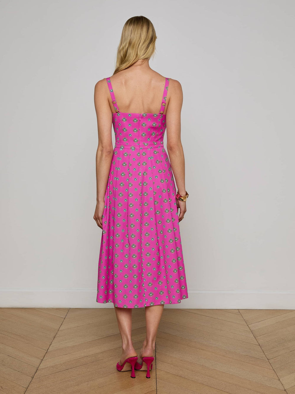 Esmeralda Poplin Dress in Fuchsia/Turquoise Southwestern Geo - L'AGENCE