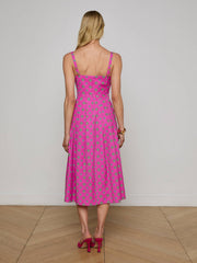 Esmeralda Poplin Dress in Fuchsia/Turquoise Southwestern Geo - L'AGENCE