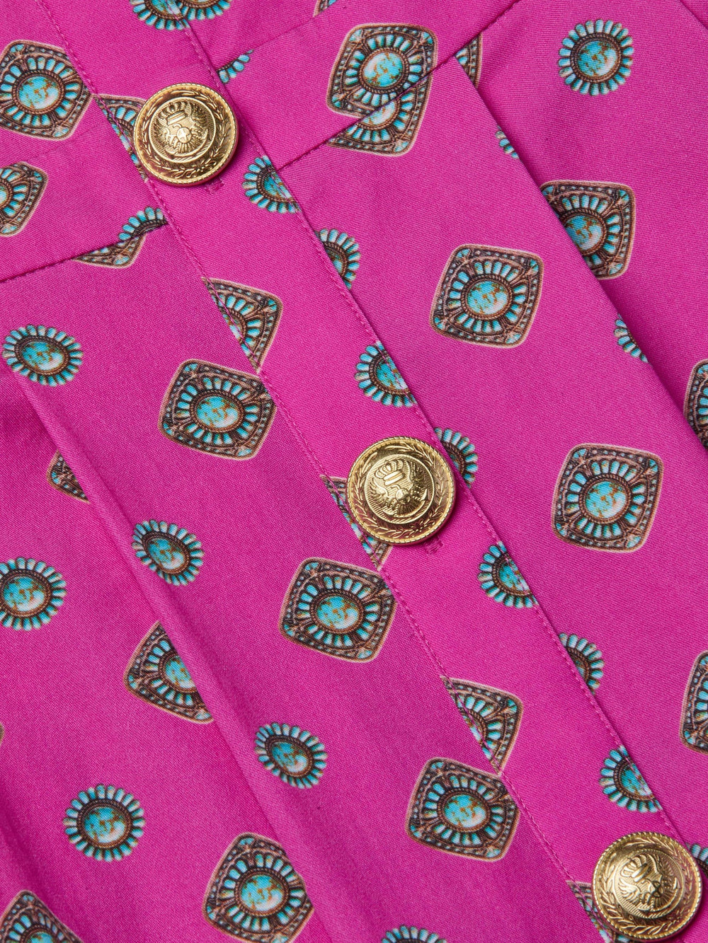 Esmeralda Poplin Dress in Fuchsia/Turquoise Southwestern Geo - L'AGENCE