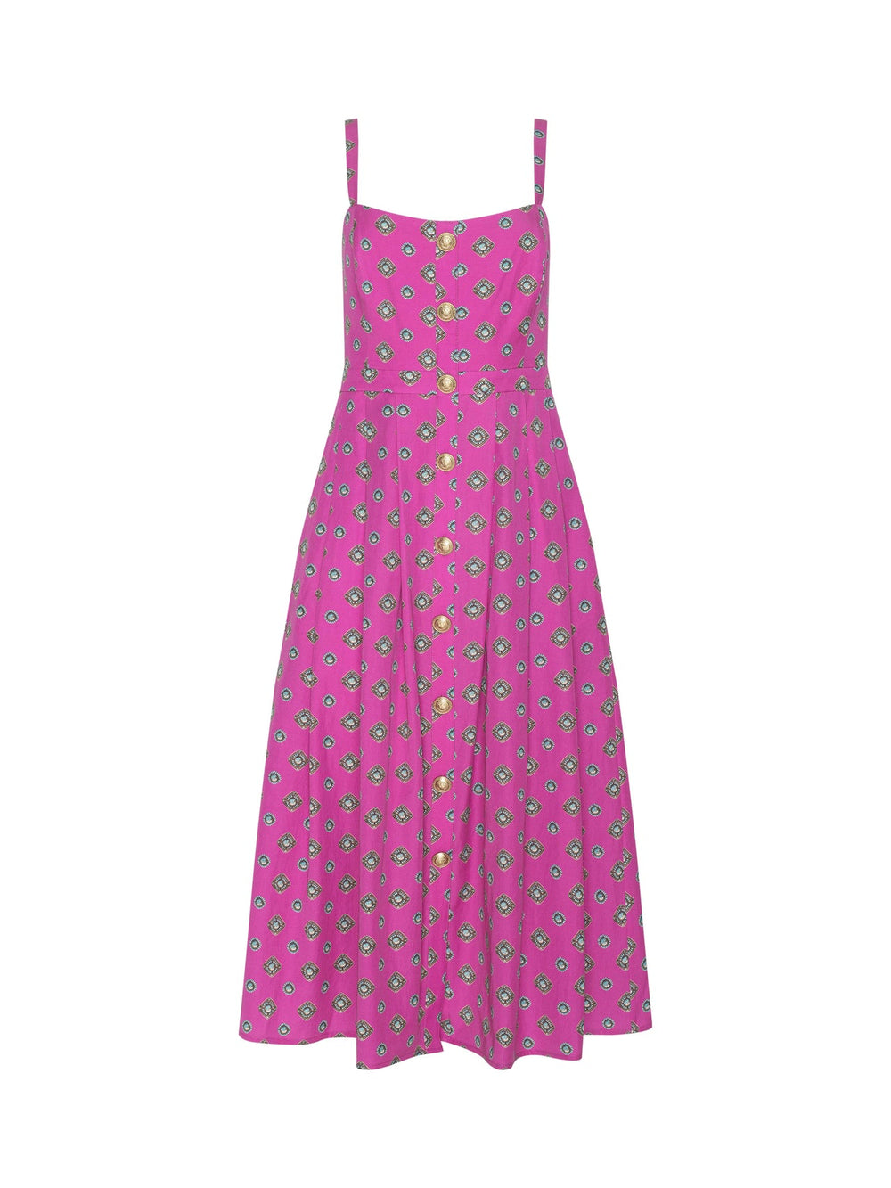 Esmeralda Poplin Dress in Fuchsia/Turquoise Southwestern Geo - L'AGENCE