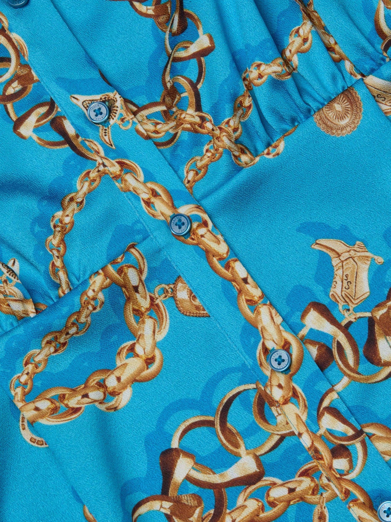 Demie Satin Shirt Dress in Dresden Blue/Gold Multi Southwest Chain