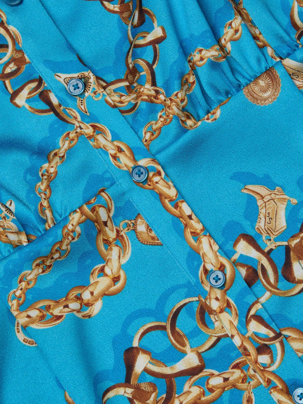 Demie Satin Shirt Dress in Dresden Blue/Gold Multi Southwest Chain