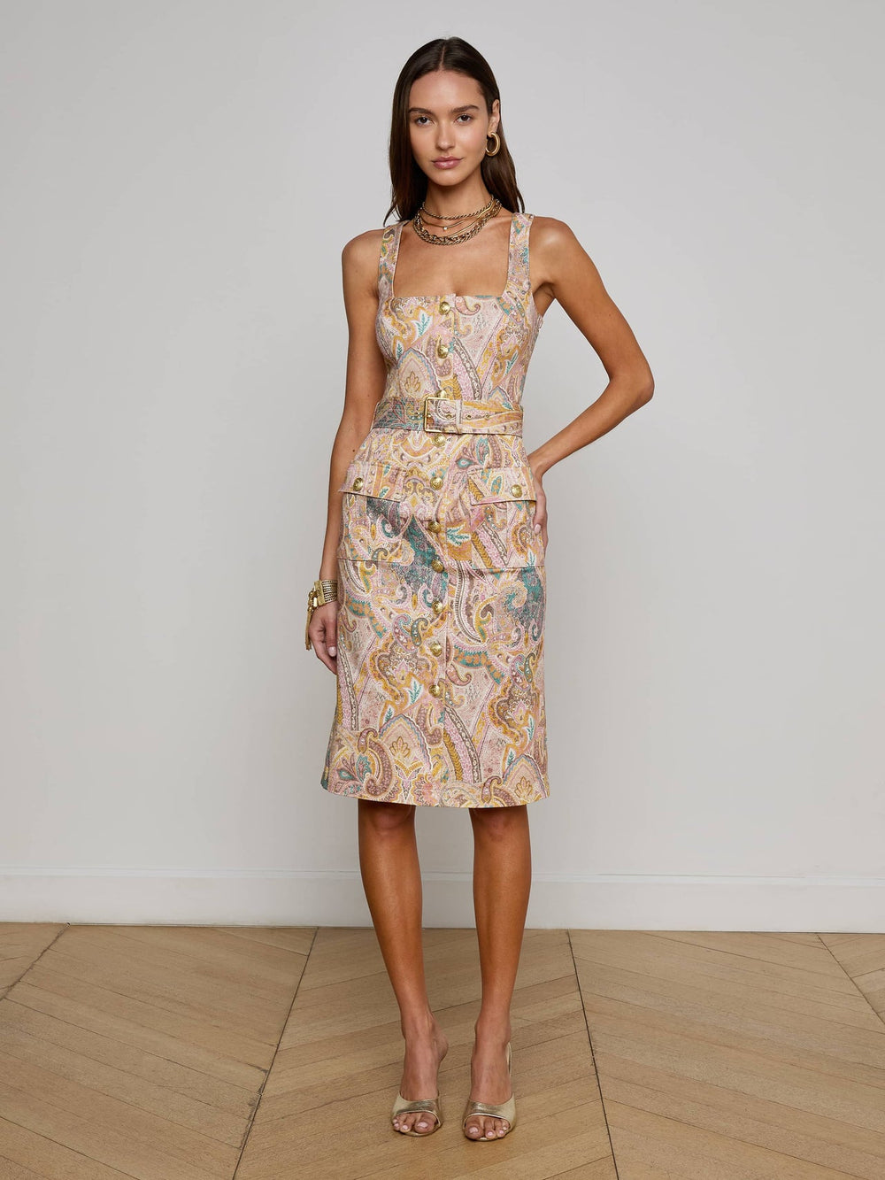 Idy Button-Front Dress in Multi Western Paisley