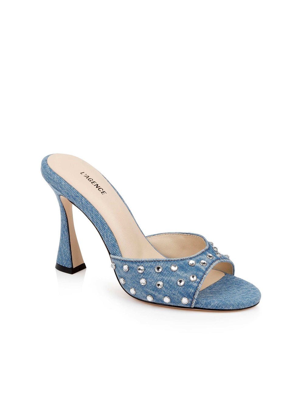 Lucienne Embellished Denim Mule in Light Blue Denim