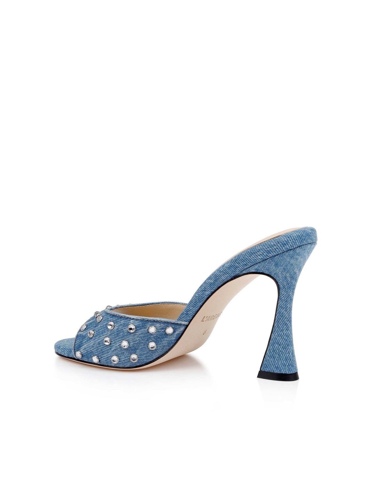 Lucienne Embellished Denim Mule in Light Blue Denim