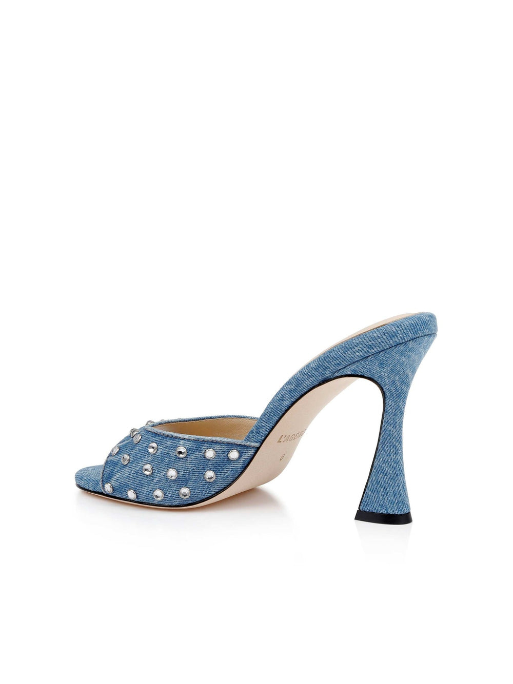 Lucienne Embellished Denim Mule in Light Blue Denim