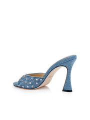 Lucienne Embellished Denim Mule in Light Blue Denim