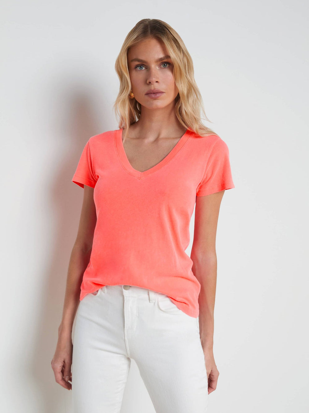 Becca Cotton V-Neck Tee in Coral
