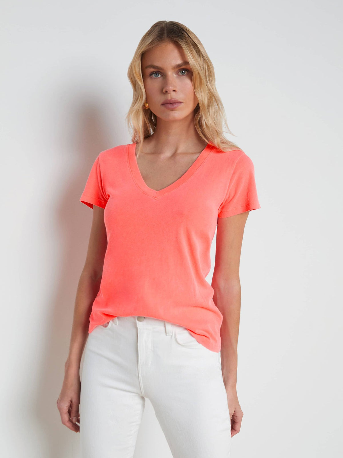 Becca Cotton V-Neck Tee in Coral