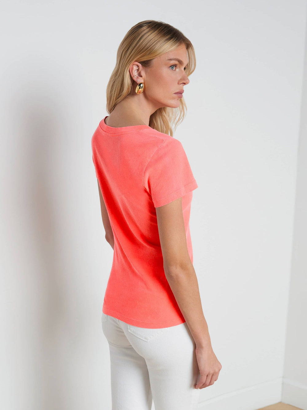 Becca Cotton V-Neck Tee in Coral