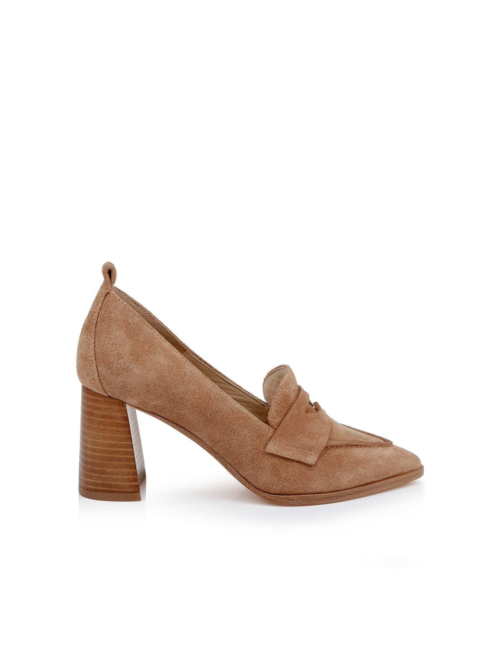 Mallory Suede Block-Heel Loafer in Sand Suede