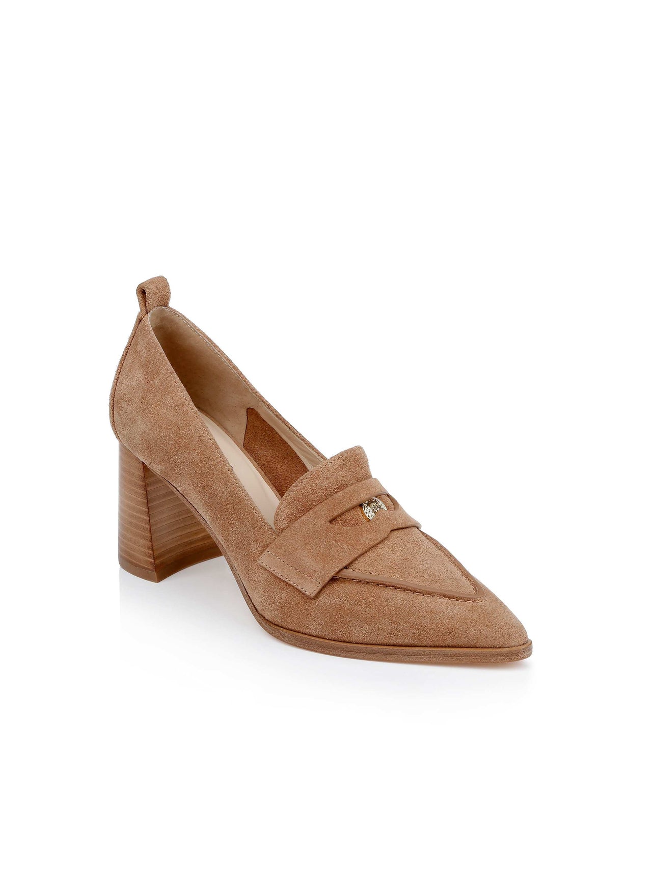 Mallory Suede Block-Heel Loafer in Sand Suede