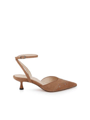 Liana Suede Kitten-Heel Mule in Sand Suede