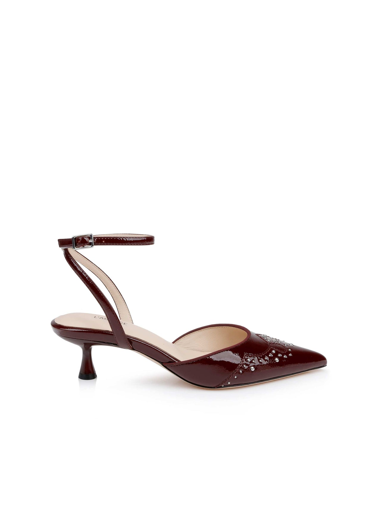 Liana Leather Kitten-Heel Mule in Wine Patent