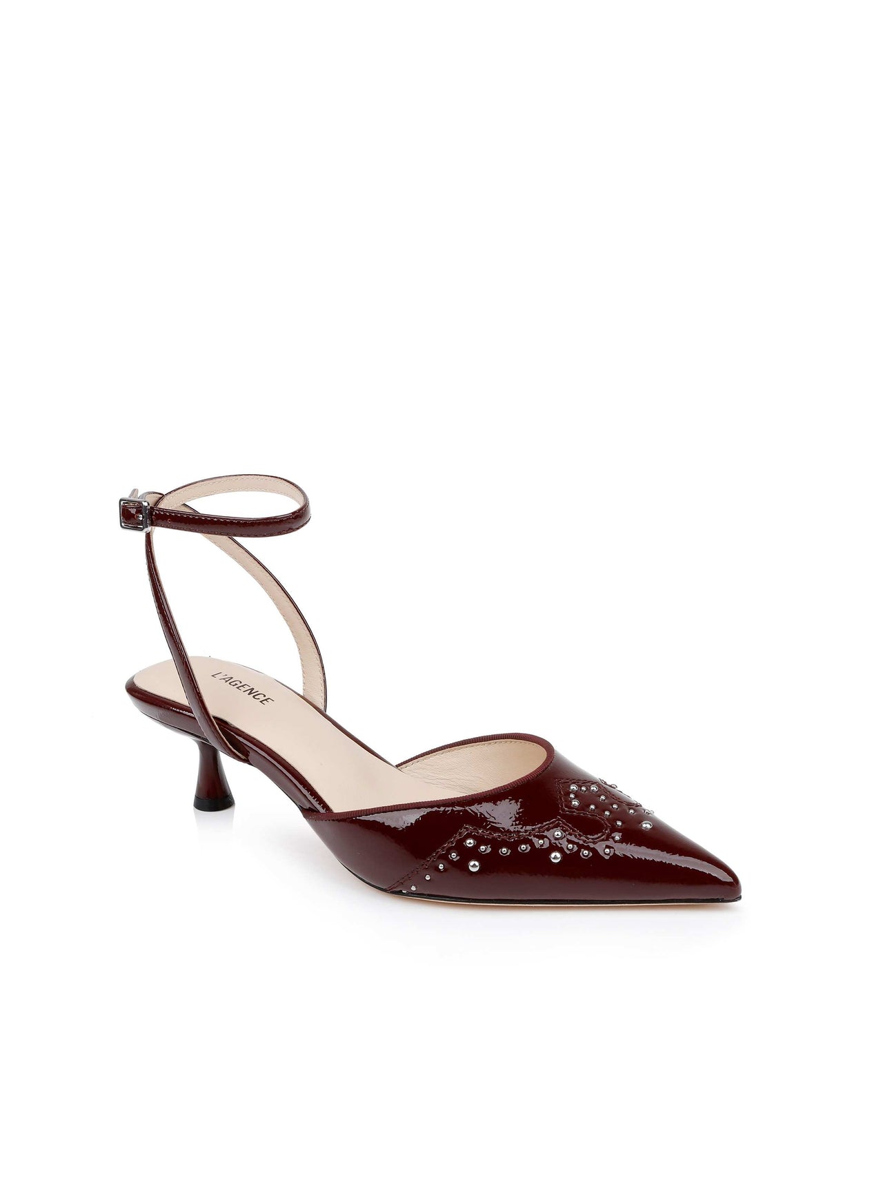 Liana Leather Kitten-Heel Mule in Wine Patent