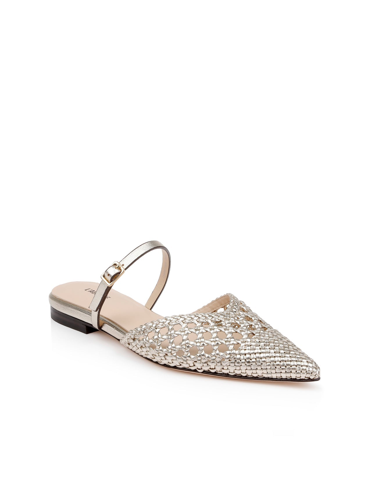 Jacklyn Leather Flat Mule in Gold Leather