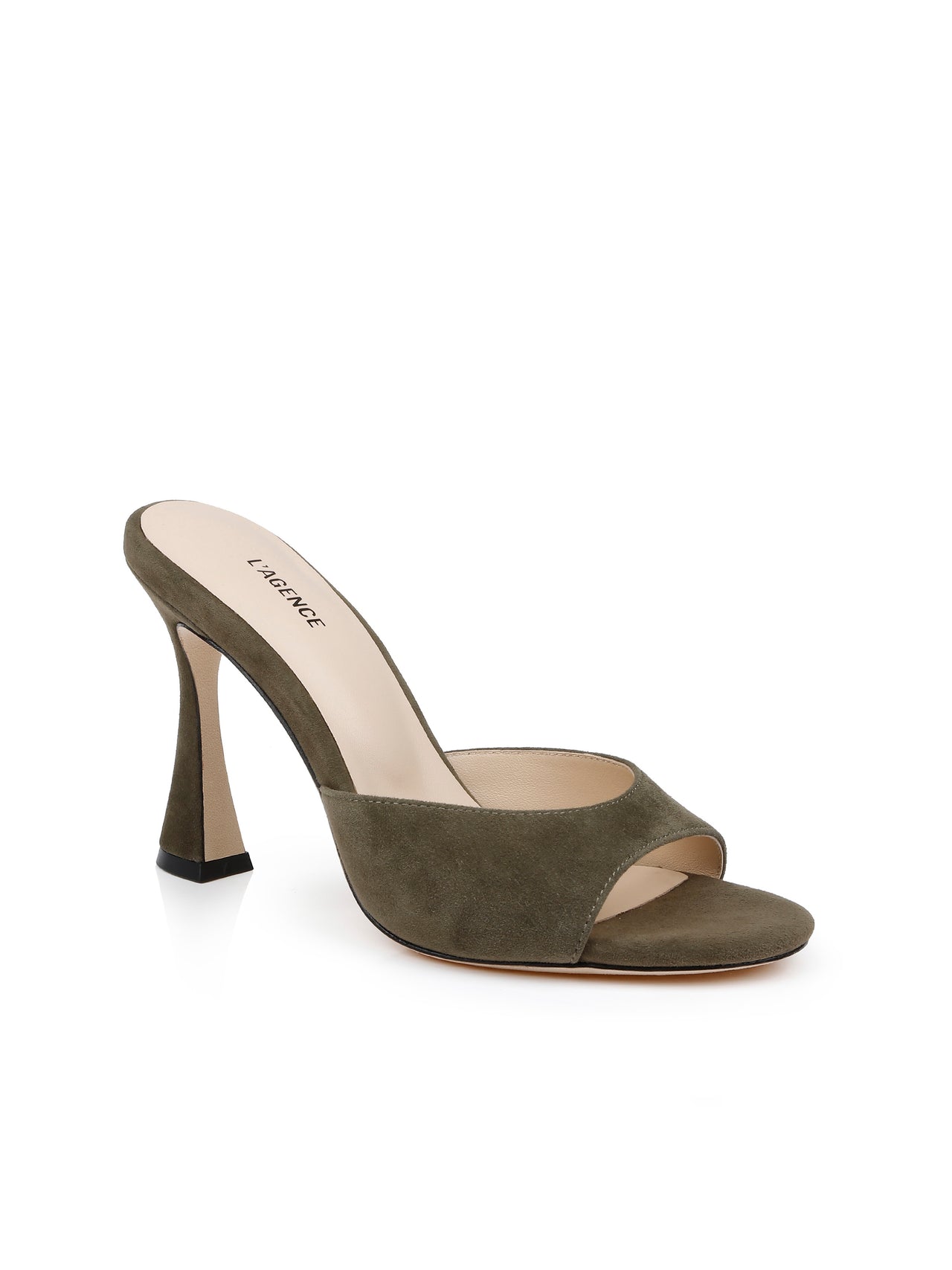 Avery Suede Open-Toe Mule in Olive Suede