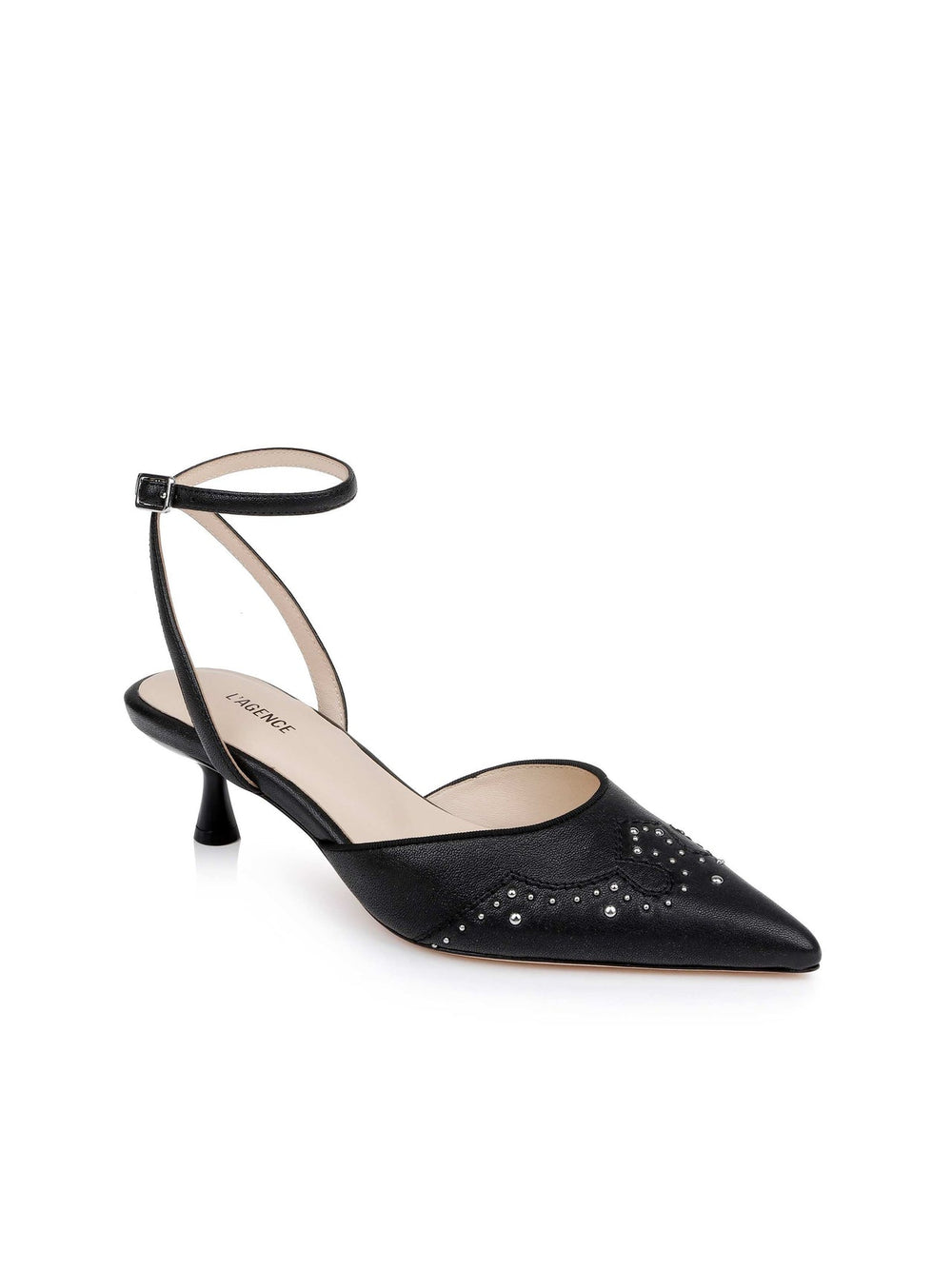 Liana Leather Kitten-Heel Mule in Black Leather