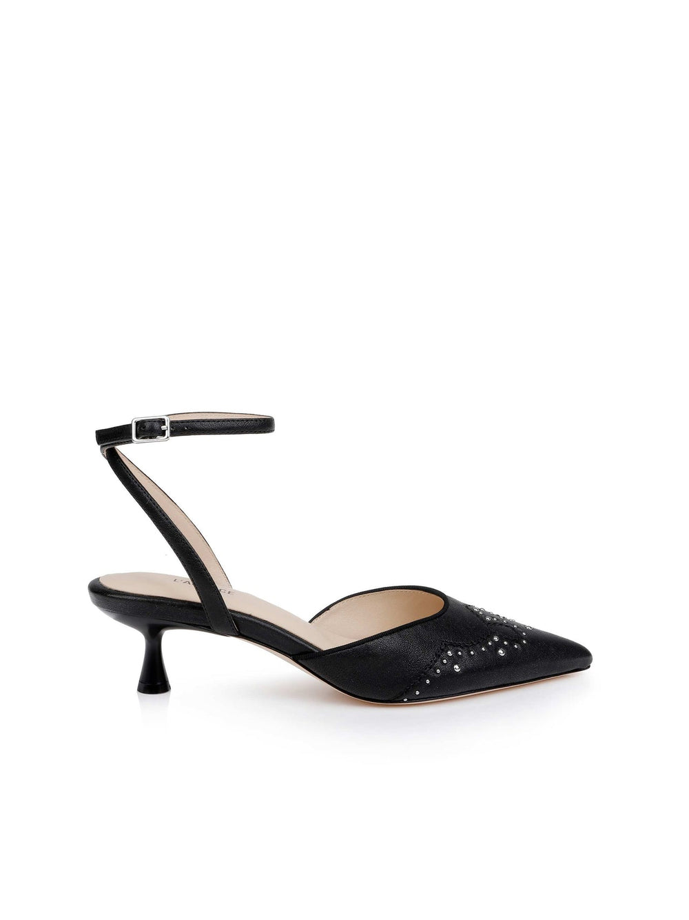 Liana Leather Kitten-Heel Mule in Black Leather