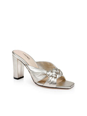 Leonie Leather Block-Heel Sandal in Gold Leather