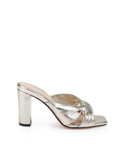 Leonie Leather Block-Heel Sandal in Gold Leather