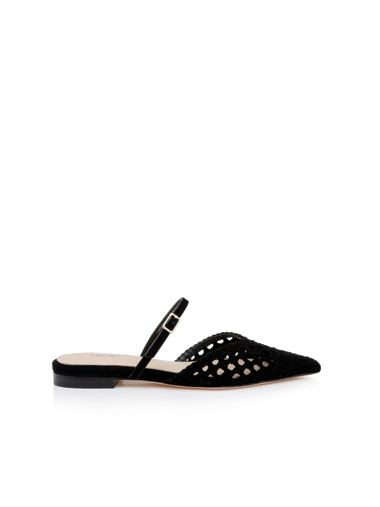 Jacklyn Suede Flat Mule in Black Suede