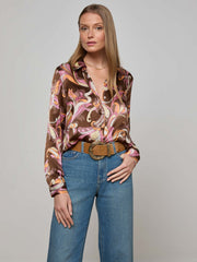 Tyler Silk Blouse in Brown/Pink Multi Small Abstract Paisley