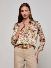 Dani Silk Blouse in Tan Multi Western Cards