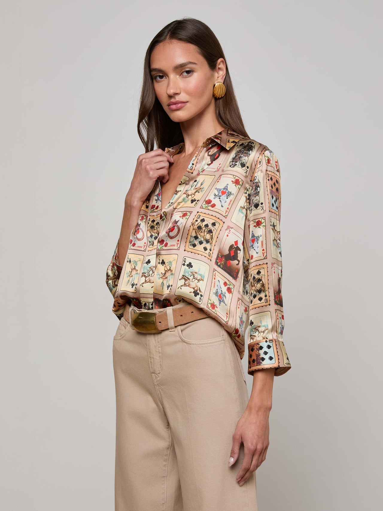 Dani Silk Blouse in Tan Multi Western Cards