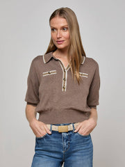 Masaki Cropped Sweater in Deep Taupe/Ivory/Gold