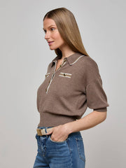 Masaki Cropped Sweater in Deep Taupe/Ivory/Gold