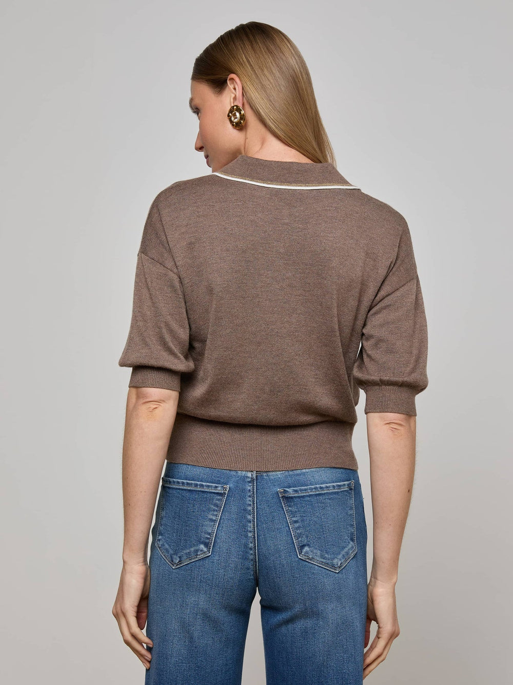Masaki Cropped Sweater in Deep Taupe/Ivory/Gold