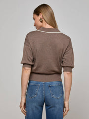 Masaki Cropped Sweater in Deep Taupe/Ivory/Gold