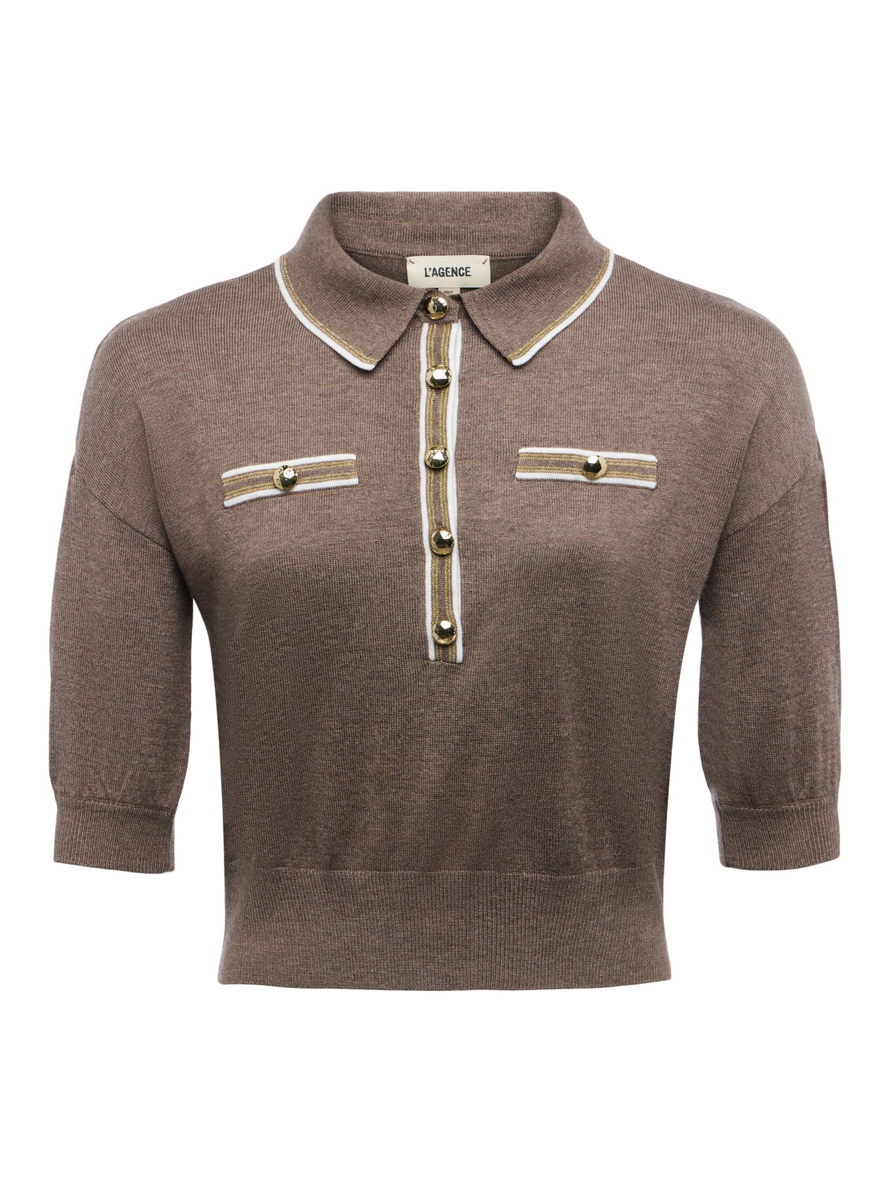 Masaki Cropped Sweater in Deep Taupe/Ivory/Gold