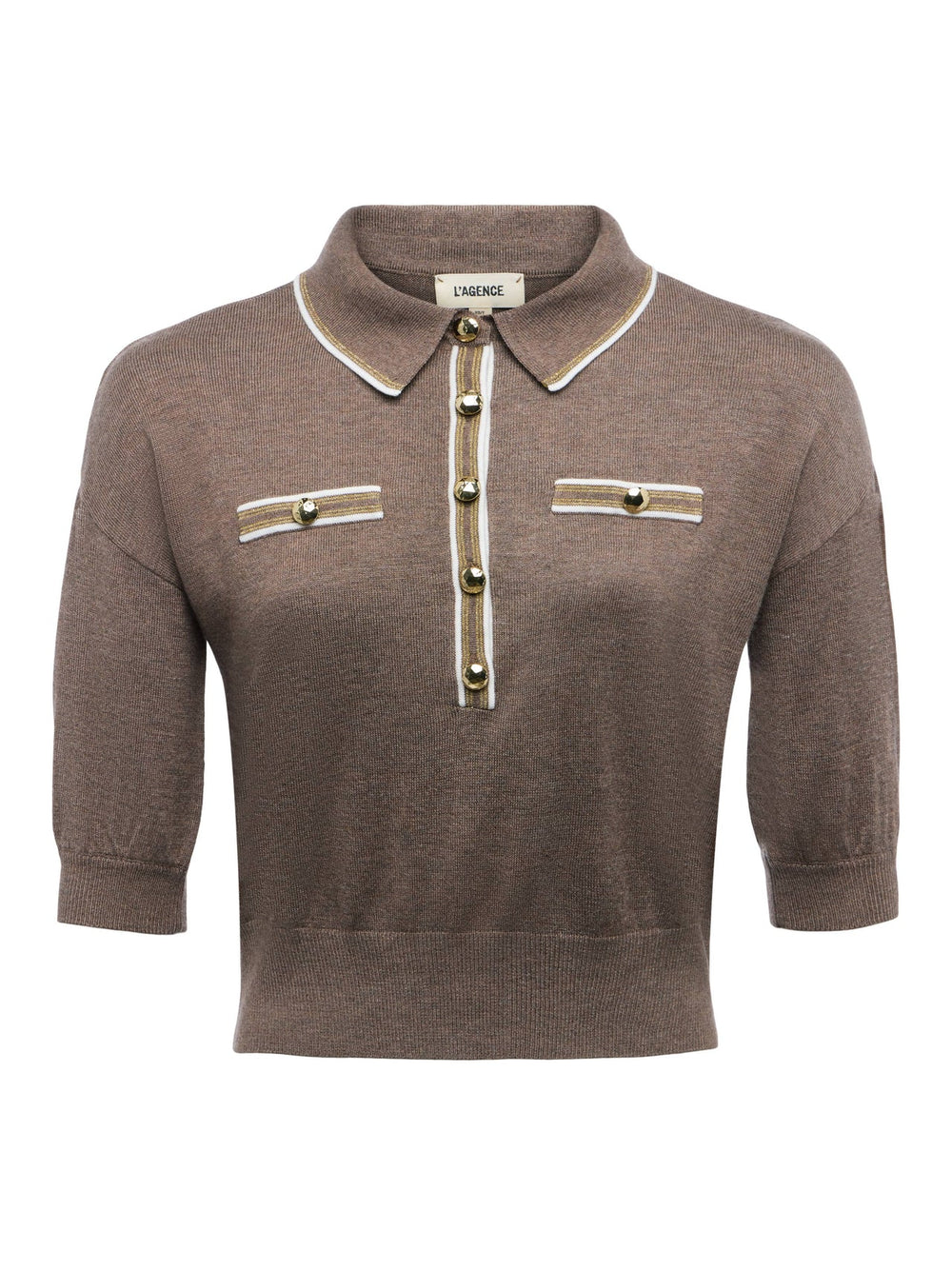 Masaki Cropped Sweater in Deep Taupe/Ivory/Gold
