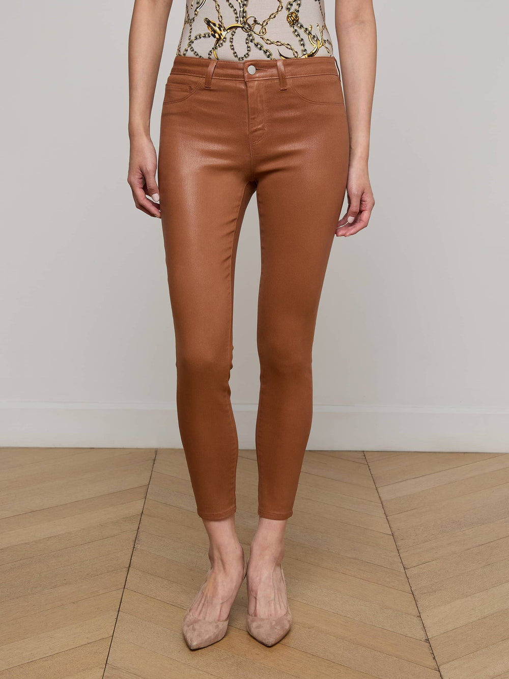 Margot Coated Cropped Skinny Jean in Cognac Coated