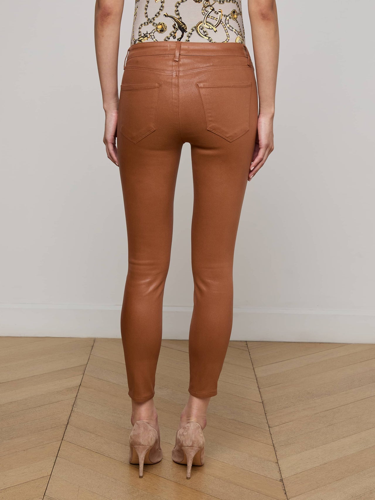 Margot Coated Cropped Skinny Jean in Cognac Coated