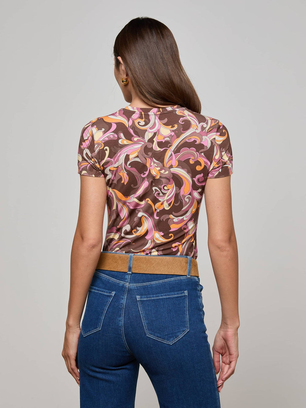 Ressi Fitted Tee in Brown/Pink Multi Abstract Paisley