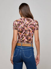 Ressi Fitted Tee in Brown/Pink Multi Abstract Paisley