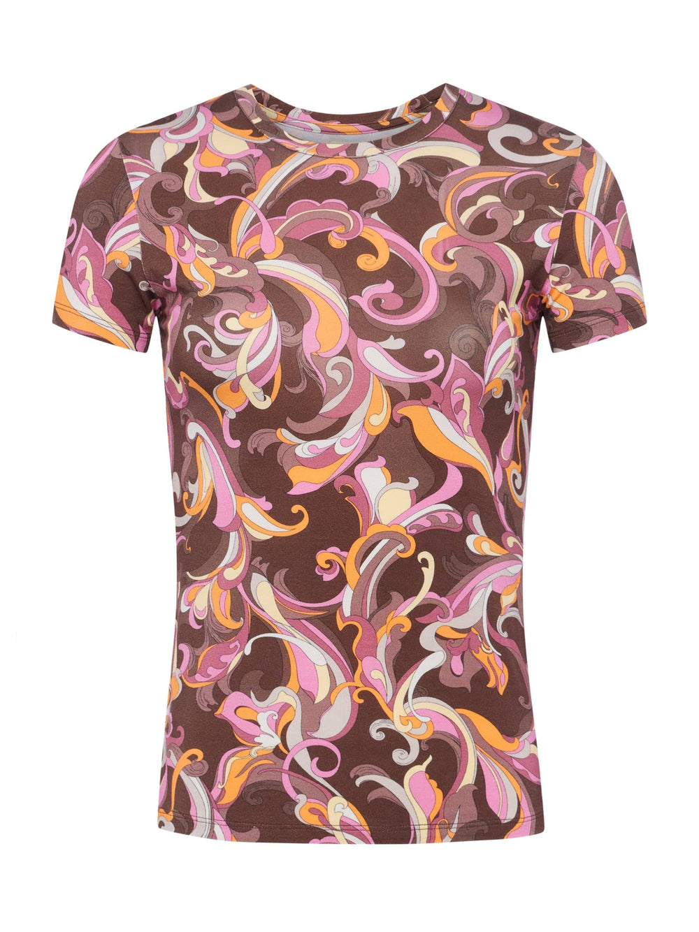Ressi Fitted Tee in Brown/Pink Multi Abstract Paisley