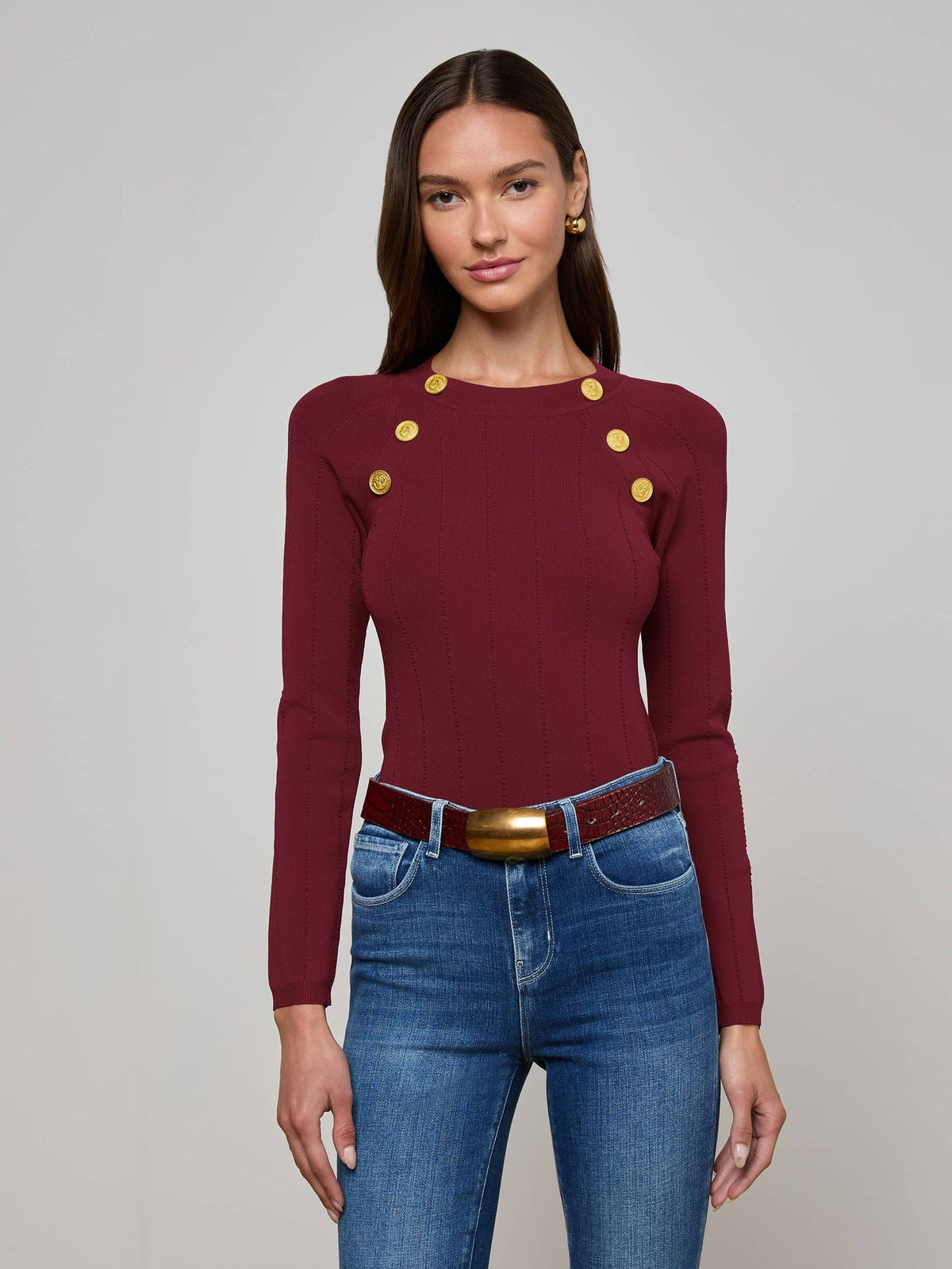 Gretchen Pullover in Black Cherry/Gold
