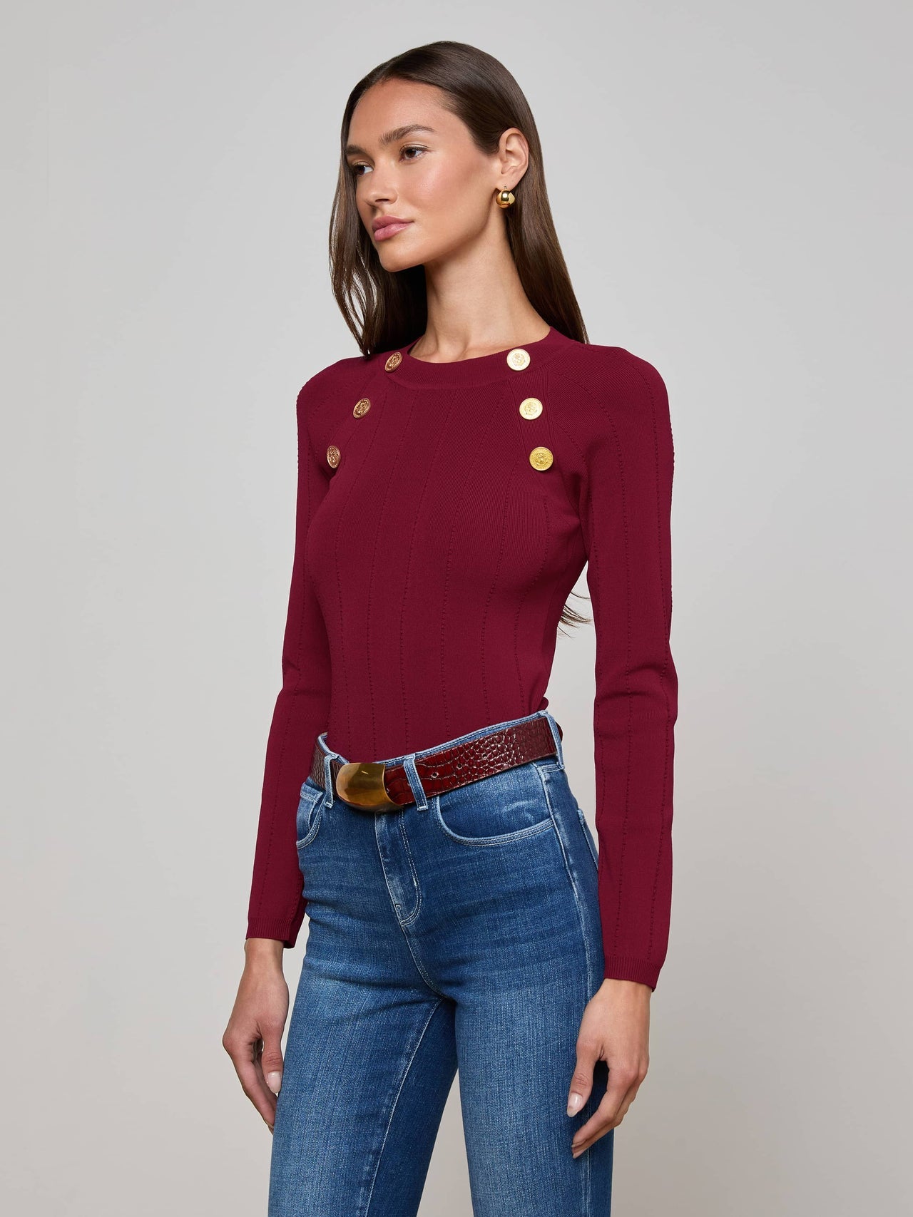Gretchen Pullover in Black Cherry/Gold